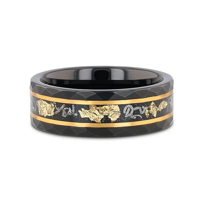 8 mm Unique Mens Wedding Bands with Black Ceramic/Meteorite - BC551M