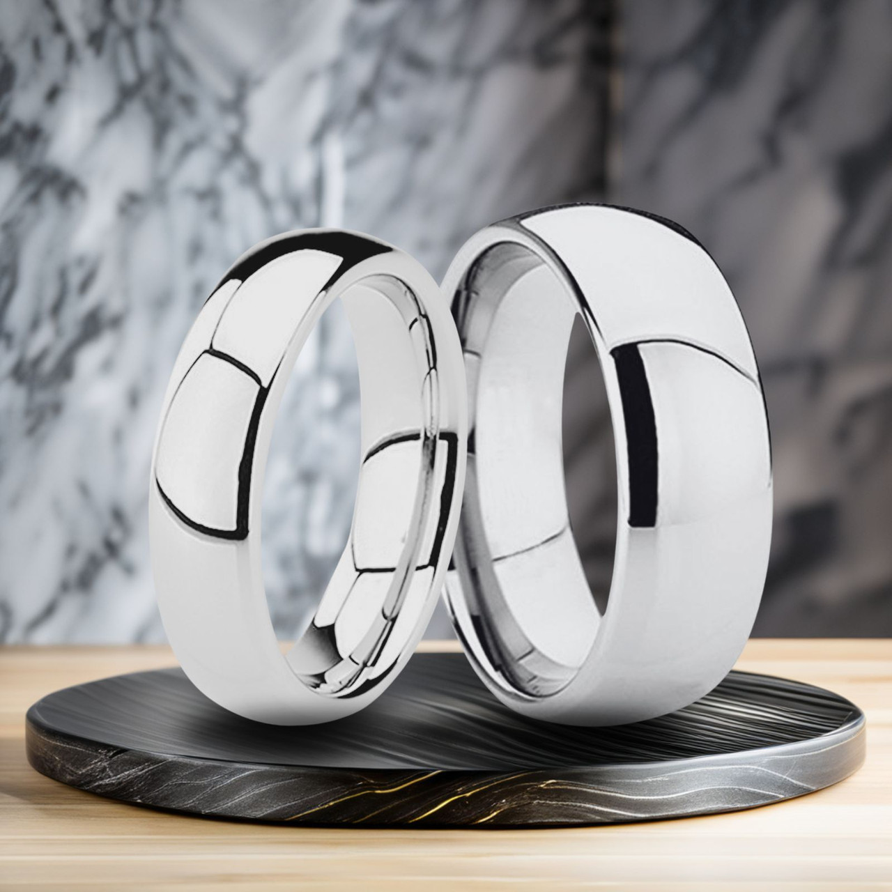C008/2C - His & Her Wedding Ring Set – High Polish Tungsten