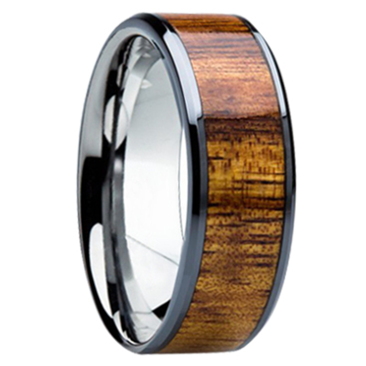 Wedding tungsten wood mens ring inlay band abalone koa comfort fit genuine 8mm weddbook