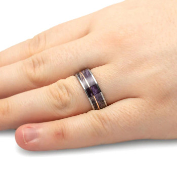 8 mm Tungsten & 14 Kt Rose Gold/Purple Box Elder Wood Inlay - P164M 8 mm Tungsten & 14 Kt Rose Gold/Purple Box Elder Wood Inlay - P164M