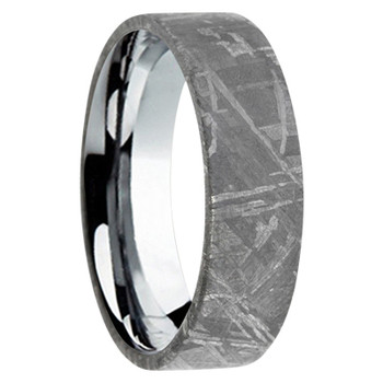 6 mm Tungsten Wedding Bands with Meteorite - A444M