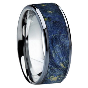 8 mm Unique Wedding Bands - Blue Box Elder Wood Inlay - K121M-Blue 8 mm Unique Wedding Bands - Blue Box Elder Wood Inlay - K121M-Blue