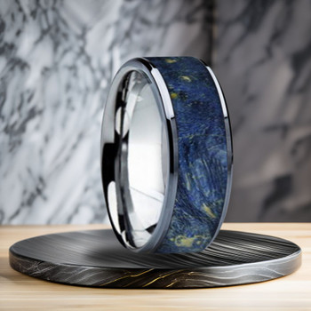 8 mm Unique Wedding Bands - Blue Box Elder Wood Inlay - K121M-Blue 8 mm Unique Wedding Bands - Blue Box Elder Wood Inlay - K121M-Blue