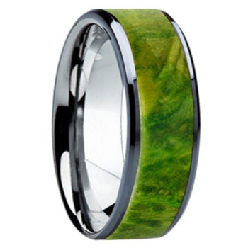 8 mm Unique Wedding Bands - Green Box Elder Wood Inlay - K121M-GreenBE