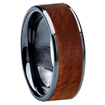 8 mm Wedding Bands - Black Ceramic & Amboyna Wood Inlay - BC115M-Amboyna