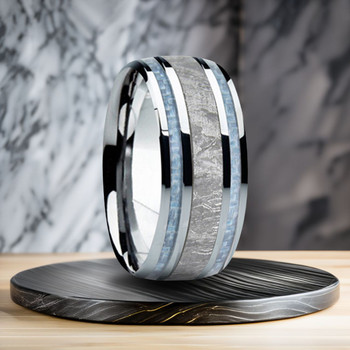 9 mm Meteorite, Mens Wedding Bands - M740FS-Blue 9 mm Meteorite, Mens Wedding Bands - M740FS-Blue