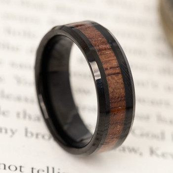 8 mm Mens Wedding Bands, Bloodwood Inlay Tungsten - S080C