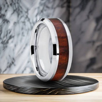 8 mm Black Tungsten Band with Off-set KOA wood - BK406WG