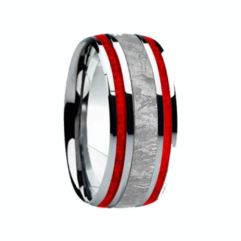 9 mm Meteorite, Mens Wedding Bands - M740FS-Red