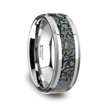 8 mm Tungsten Blue Dinosaur Bone Wedding Band - D810TR