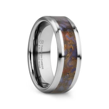 8 mm Tungsten Blue Dinosaur Bone Wedding Band - D810TR