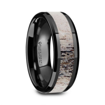 8 mm Black Ceramic Deer Antler Wedding Band - S539TR