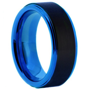 8 mm Black/Blue Tungsten Wedding Bands - BB707WG