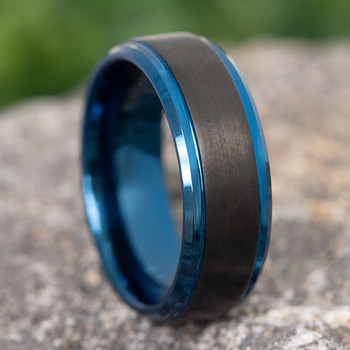 8 mm Black/Blue Tungsten Wedding Bands - BB707C