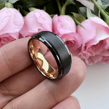 8 mm - Black Tungsten, with 18 Kt Rose Gold - J095RBC