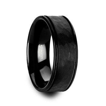 8 mm Black Tungsten Hammered Finish Wedding Bands - J927TR