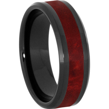 8 mm Wood Mens Wedding Bands/Red Inlay - BC121M-RBE4