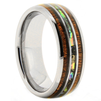 8 mm Tungsten with KOA Wood and Abalone Shell- A405WG 8 mm Tungsten with KOA Wood and Abalone Shell- A405WG