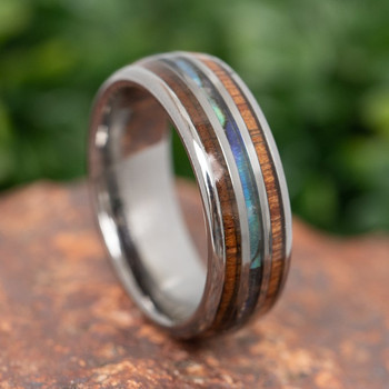 8 mm Tungsten with KOA Wood and Abalone Shell- A405CT