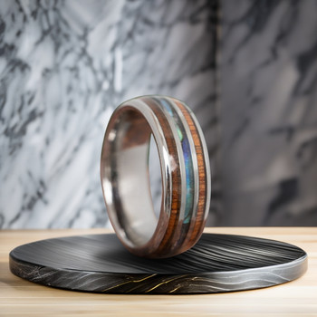 8 mm Black Tungsten Band with Off-set KOA wood - BK406WG