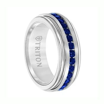 8 mm 1.5 cwt Dark Blue Sapphires Wedding Band White Tungsten - T715FG