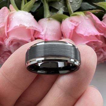 9 mm Mens Wedding Bands - Black/Silver Tungsten - J095SBC-9