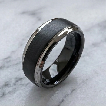 9 mm Mens Wedding Bands - Black/Silver Tungsten - J095SBC-9