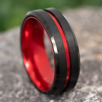 8 mm Black Tungsten Band with Red Sleeve Design - W901C