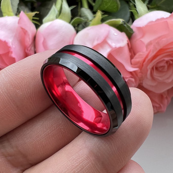 8 mm Black Tungsten Band with Red Sleeve Design - W901C