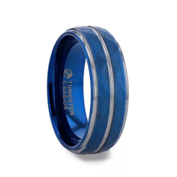 8 mm Tungsten Blue Faceted Wedding Band - BF127TR