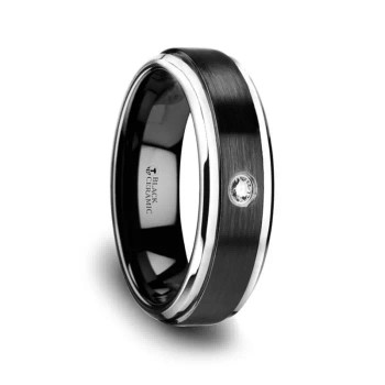 6 mm Black Ceramic Ring with Diamond - M129TR-6