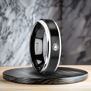 8 mm Black Ceramic Ring with Diamond - W572TR