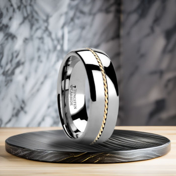 6 mm Tungsten/14 kt Solid Gold Braided Inlay Wedding Band - G367TR-6