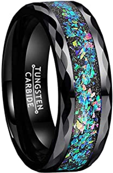 8 mm Mens Wedding Bands, Blue Opal Crystals in Black Tungsten - BC096BC