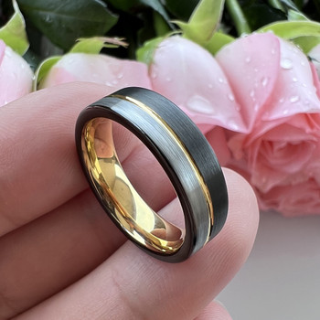 6 mm Brushed Tungsten, with 18 Kt Yellow Gold Sleeve - YG122BC