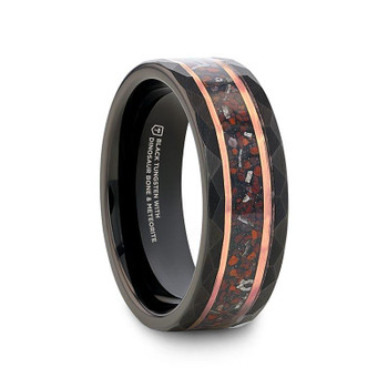 8 mm Mens Black/Rose Tungsten/Dinosaur & Meteorite - BK102TR