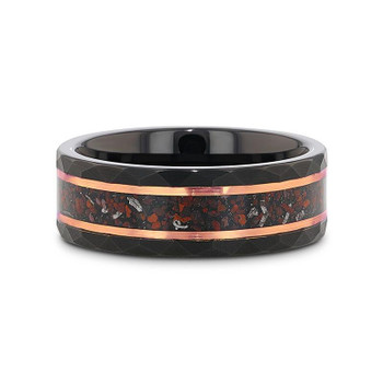 8 mm Mens Black/Rose Tungsten/Dinosaur & Meteorite - BK102TR