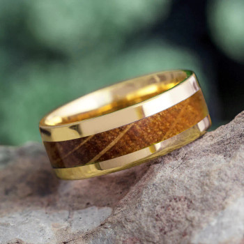 7 mm - 14 kt. Yellow Gold & Whiskey Barrel Wood Inlay - K699M