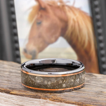 8 mm Horse Hoof Inlay with 14 Kt Gold in Tungsten - T327M 8 mm Horse Hoof Inlay with 14 Kt Gold in Tungsten - T327M