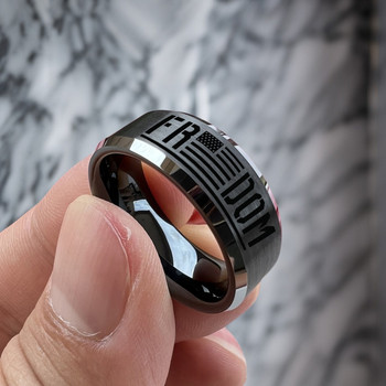 8 mm Mens Wedding Bands, Brushed Black Tungsten - P333C FREEDOM 8 mm Mens Wedding Bands, Brushed Black Tungsten - P333C FREEDOM