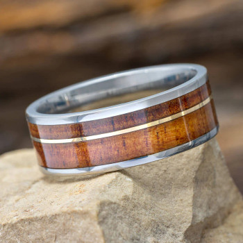8 mm Tungsten & 14 Kt Gold/KOA Wood Inlay - K164M 8 mm Tungsten & 14 Kt Gold/KOA Wood Inlay - K164M