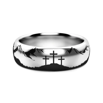 8 mm Tungsten/Mountain Cross Scene Wedding Band - M034TR