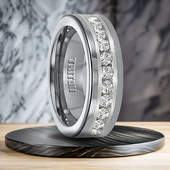 1 cwt Diamond Unique Mens Wedding Bands in Silver/Tungsten - A308C 1 cwt Diamond Unique Mens Wedding Bands in Silver/Tungsten - A308C