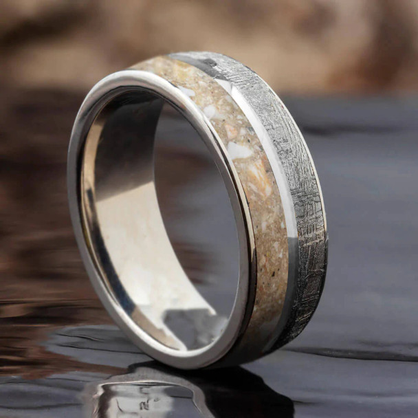 8 mm Memorial Wedding Band with Pet Ashes & Meteorite - PM522M