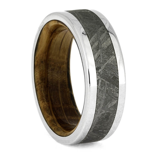 8 mm Titanium with Gibeon Meteorite and Whiskey Oak Wood - WBM649M