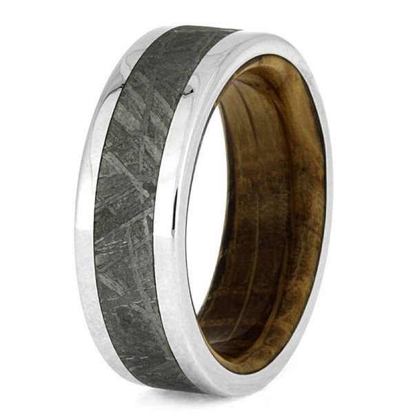 8 mm Titanium with Gibeon Meteorite and Whiskey Oak Wood - WBM649M