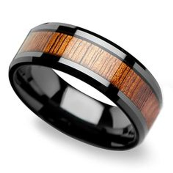 8 mm Mens Wedding Bands, Bloodwood Inlay Tungsten - S000C