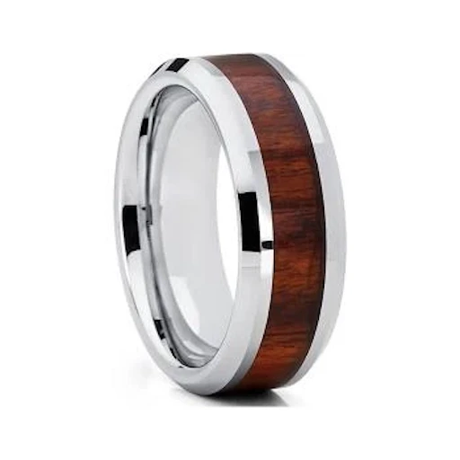 8 mm Wood Mens Wedding Bands, Tungsten - P222C 8 mm Wood Mens Wedding Bands, Tungsten - P222C