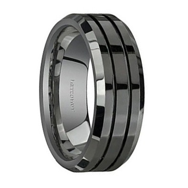 8 mm Grooved Black Tungsten Band, Lifetime Warranty L999C