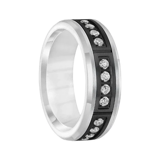 .42 cwt Diamond Ring White/Black Tungsten - D045MC .42 cwt Diamond Ring White/Black Tungsten - D045MC